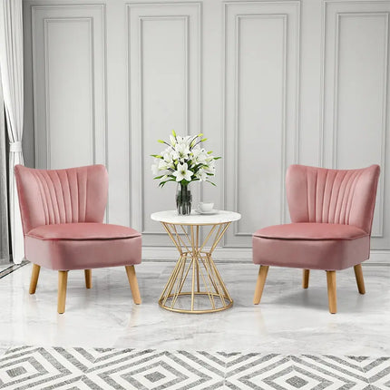 Modern Armless Velvet Accent Chair with Wood Legs-Pink - Pink - Accent Chairs