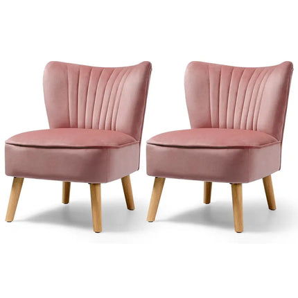 Modern Armless Velvet Accent Chair with Wood Legs-Pink - Pink - Accent Chairs