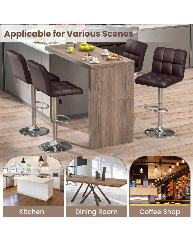 Modern Bat Stools Set of 2 with Back and Heavy-duty Metal Base and Footrest-Brown - Brown - Bar Stools
