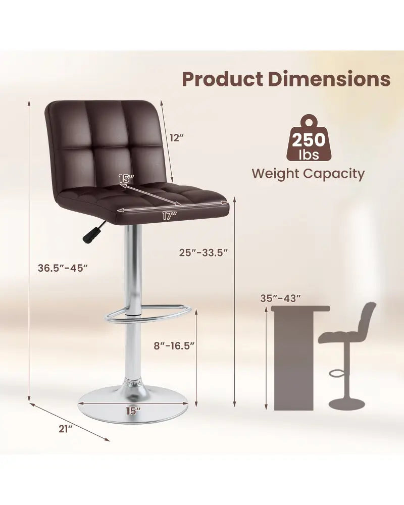 Modern Bat Stools Set of 2 with Back and Heavy-duty Metal Base and Footrest-Brown - Brown - Bar Stools