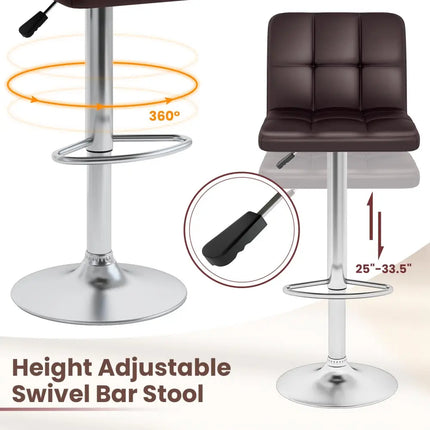 Modern Bat Stools Set of 2 with Back and Heavy-duty Metal Base and Footrest-Brown - Brown - Bar Stools