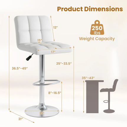 Modern Bat Stools Set of 2 with Back and Heavy-duty Metal Base and Footrest-White - White - Bar Stools