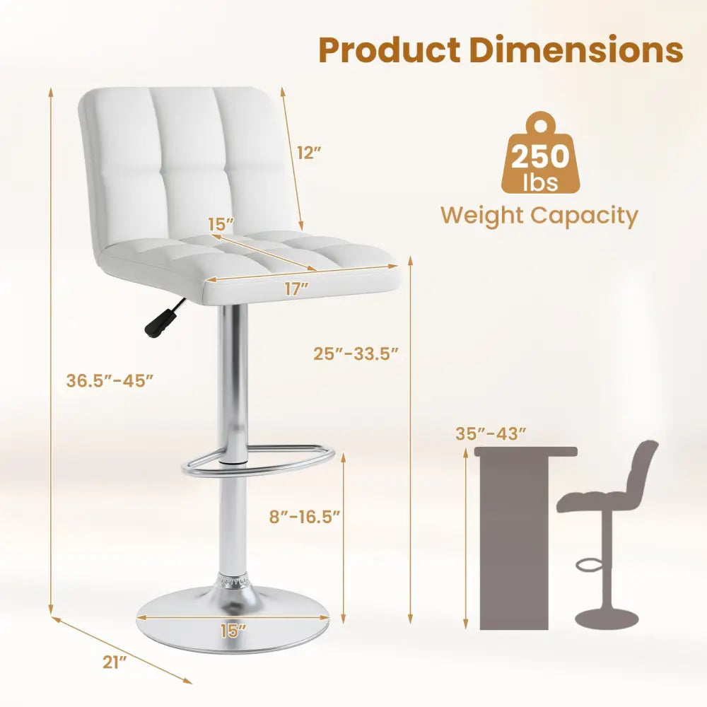 Modern Bat Stools Set of 2 with Back and Heavy-duty Metal Base and Footrest-White - White - Bar Stools