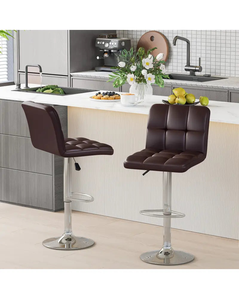 Modern Bat Stools Set of 2 with Back and Heavy-duty Metal Base and Footrest-Brown - Brown - Bar Stools