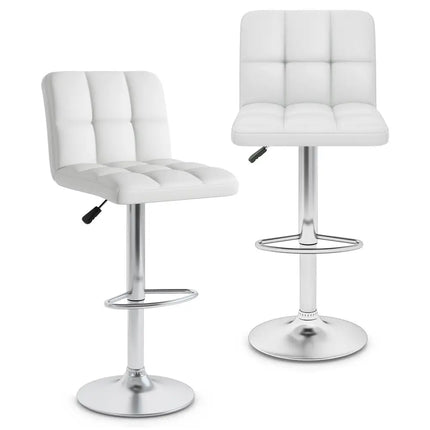Modern Bat Stools Set of 2 with Back and Heavy-duty Metal Base and Footrest-White - White - Bar Stools