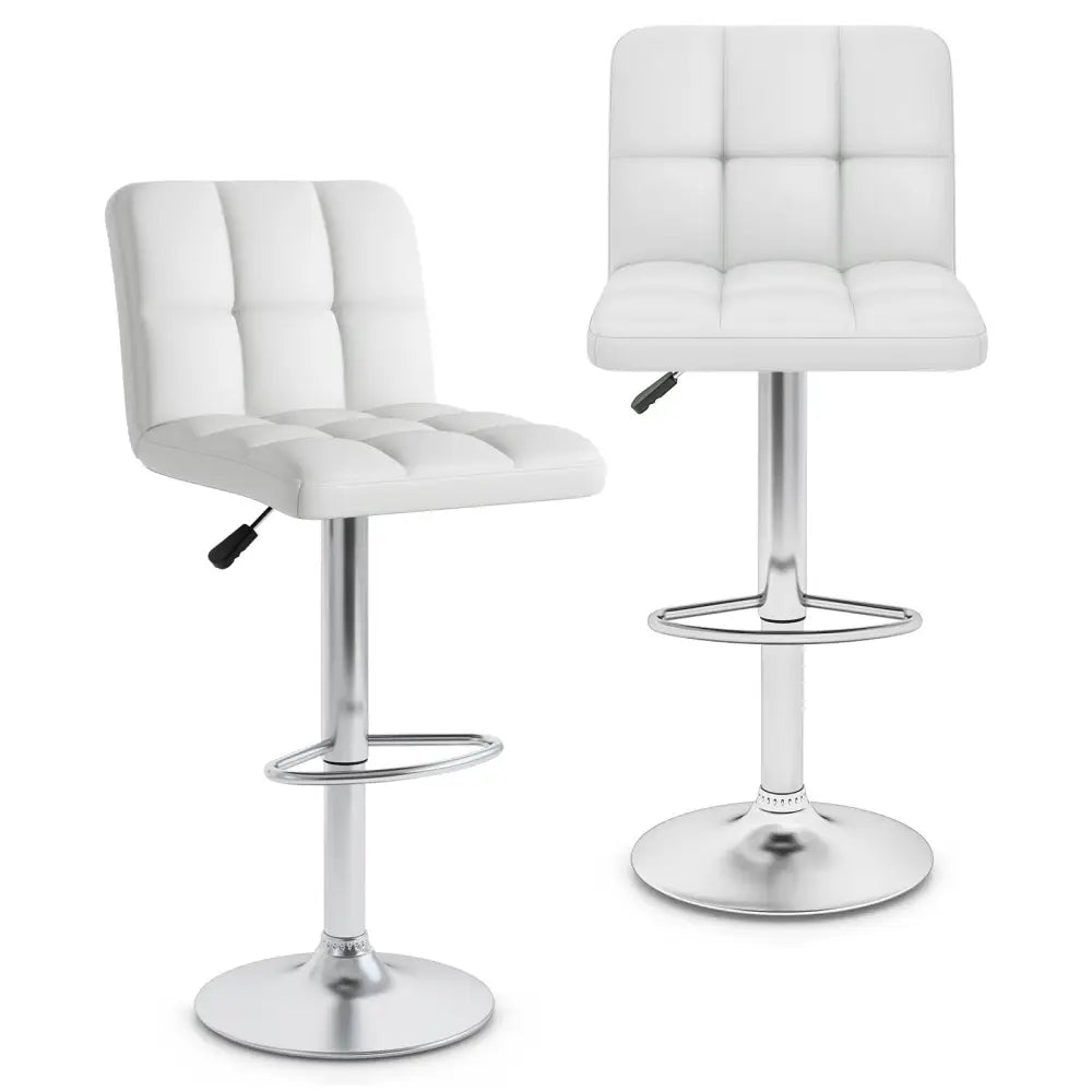 Modern Bat Stools Set of 2 with Back and Heavy-duty Metal Base and Footrest-White - White - Bar Stools