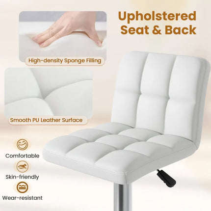 Modern Bat Stools Set of 2 with Back and Heavy-duty Metal Base and Footrest-White - White - Bar Stools