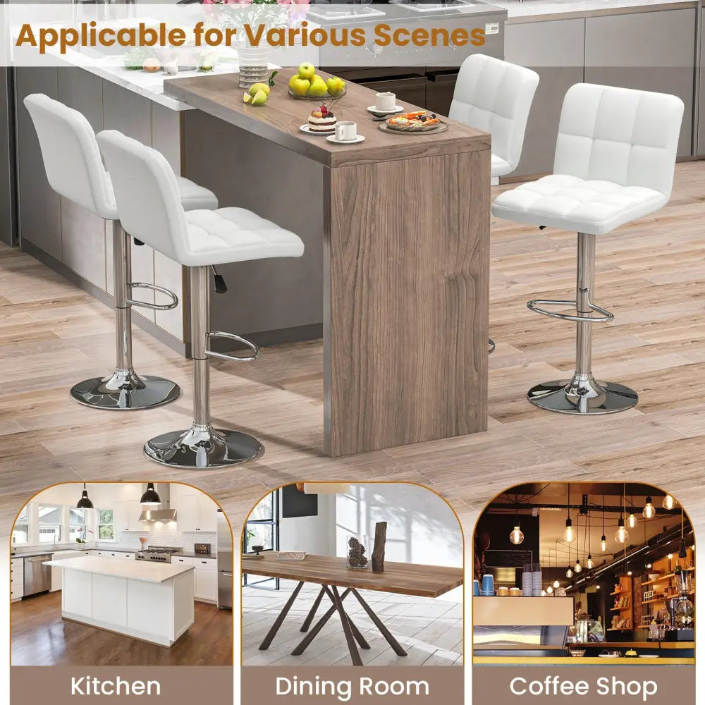 Modern Bat Stools Set of 2 with Back and Heavy-duty Metal Base and Footrest-White - White - Bar Stools