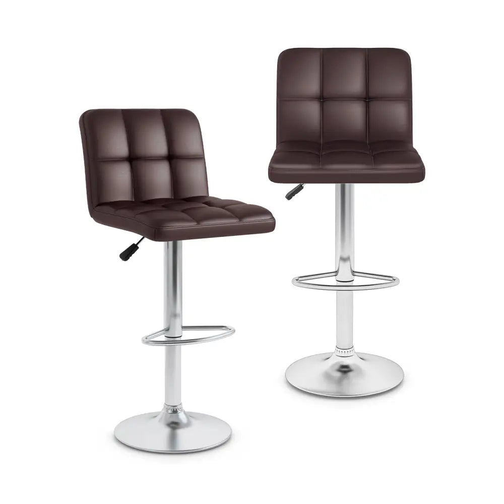 Modern Bat Stools Set of 2 with Back and Heavy-duty Metal Base and Footrest-Brown - Brown - Bar Stools