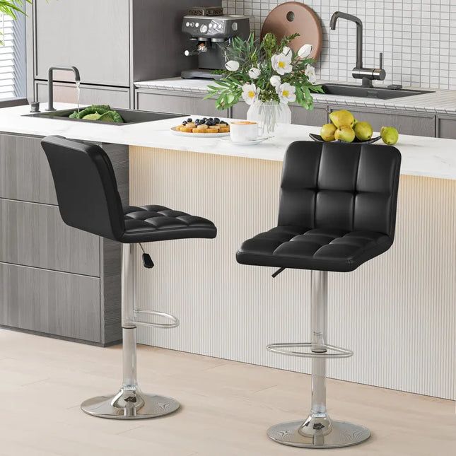 Modern Bat Stools Set of 2 with Back and Heavy-duty Metal Base and Footrest-Black - Black - Bar Stools