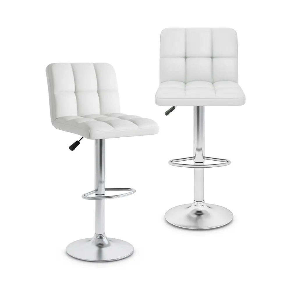 Modern Bat Stools Set of 2 with Back and Heavy-duty Metal Base and Footrest-White - White - Bar Stools