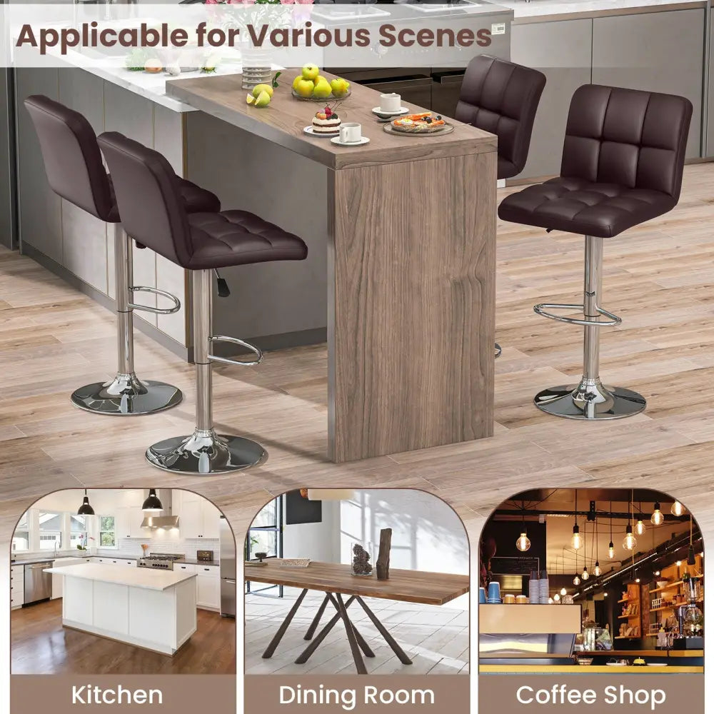 Modern Bat Stools Set of 2 with Back and Heavy-duty Metal Base and Footrest-Brown - Brown - Bar Stools