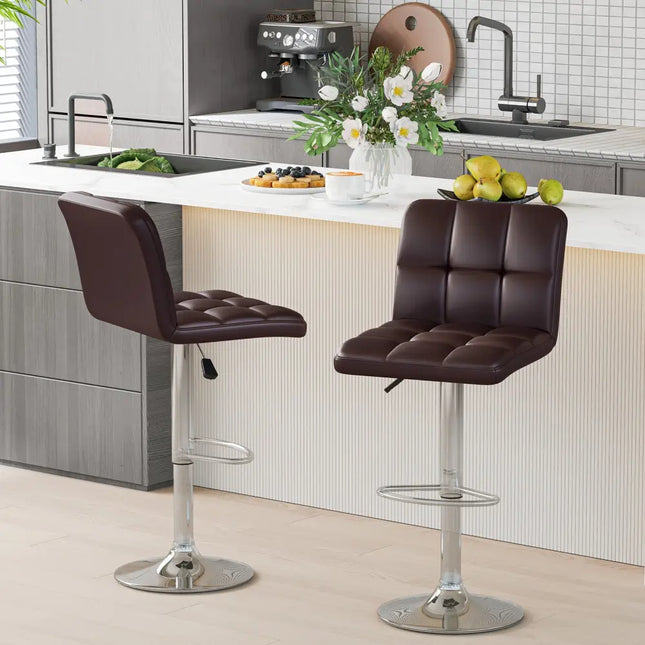 Modern Bat Stools Set of 2 with Back and Heavy-duty Metal Base and Footrest-Brown - Brown - Bar Stools
