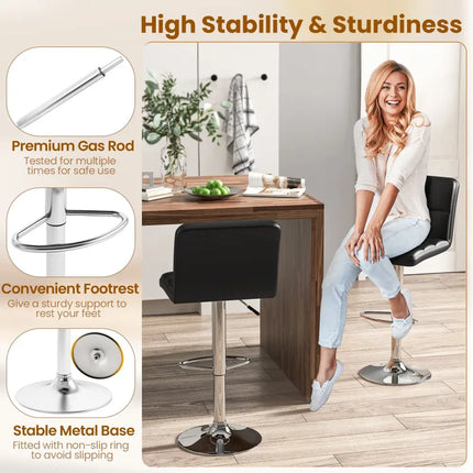 Modern Bat Stools Set of 2 with Back and Heavy-duty Metal Base and Footrest-Black - Black - Bar Stools