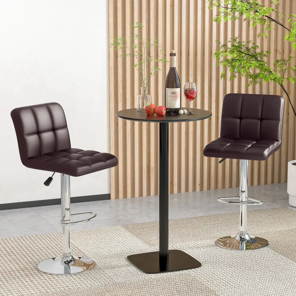 Modern Bat Stools Set of 2 with Back and Heavy-duty Metal Base and Footrest-Brown - Brown - Bar Stools