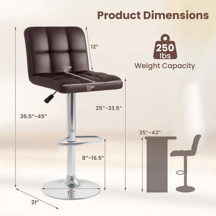 Modern Bat Stools Set of 2 with Back and Heavy-duty Metal Base and Footrest-Brown - Brown - Bar Stools