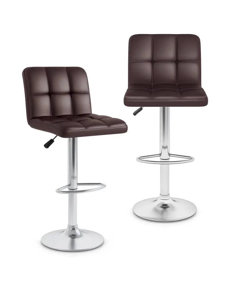 Modern Bat Stools Set of 2 with Back and Heavy-duty Metal Base and Footrest-Brown - Brown - Bar Stools