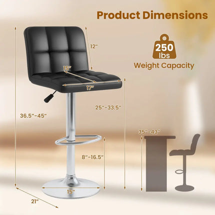 Modern Bat Stools Set of 2 with Back and Heavy-duty Metal Base and Footrest-Black - Black - Bar Stools