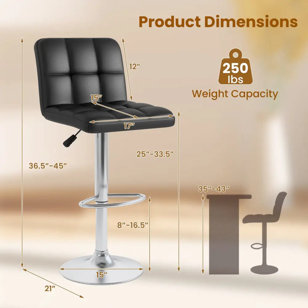 Modern Bat Stools Set of 2 with Back and Heavy-duty Metal Base and Footrest-Black - Black - Bar Stools