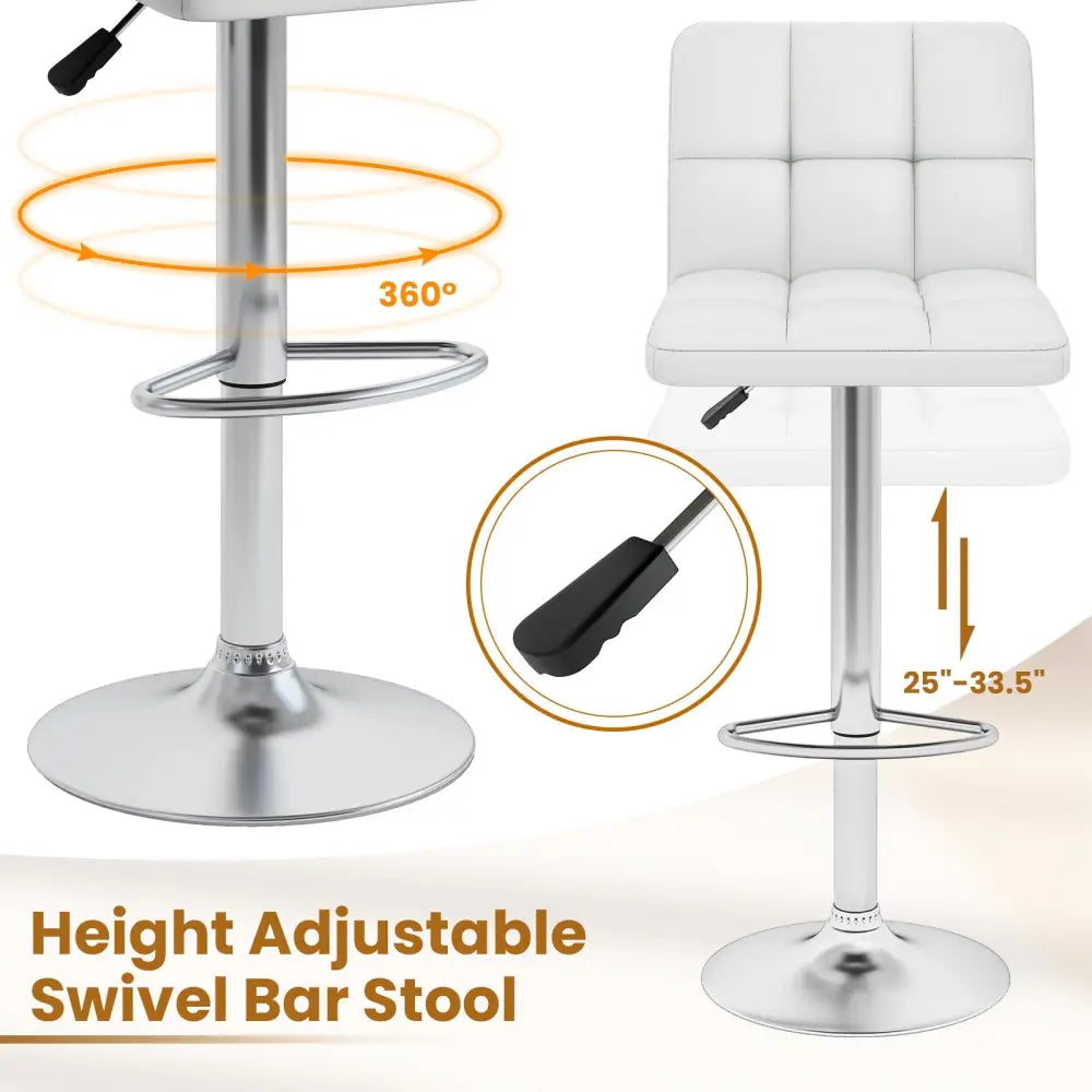 Modern Bat Stools Set of 2 with Back and Heavy-duty Metal Base and Footrest-White - White - Bar Stools