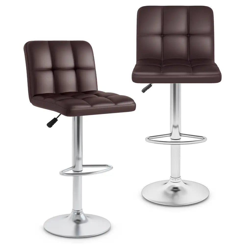 Modern Bat Stools Set of 2 with Back and Heavy-duty Metal Base and Footrest-Brown - Brown - Bar Stools