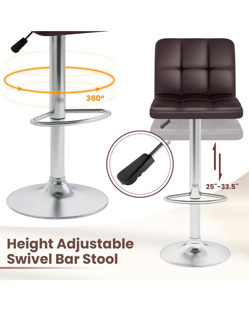 Modern Bat Stools Set of 2 with Back and Heavy-duty Metal Base and Footrest-Brown - Brown - Bar Stools