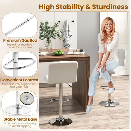 Modern Bat Stools Set of 2 with Back and Heavy-duty Metal Base and Footrest-White - White - Bar Stools