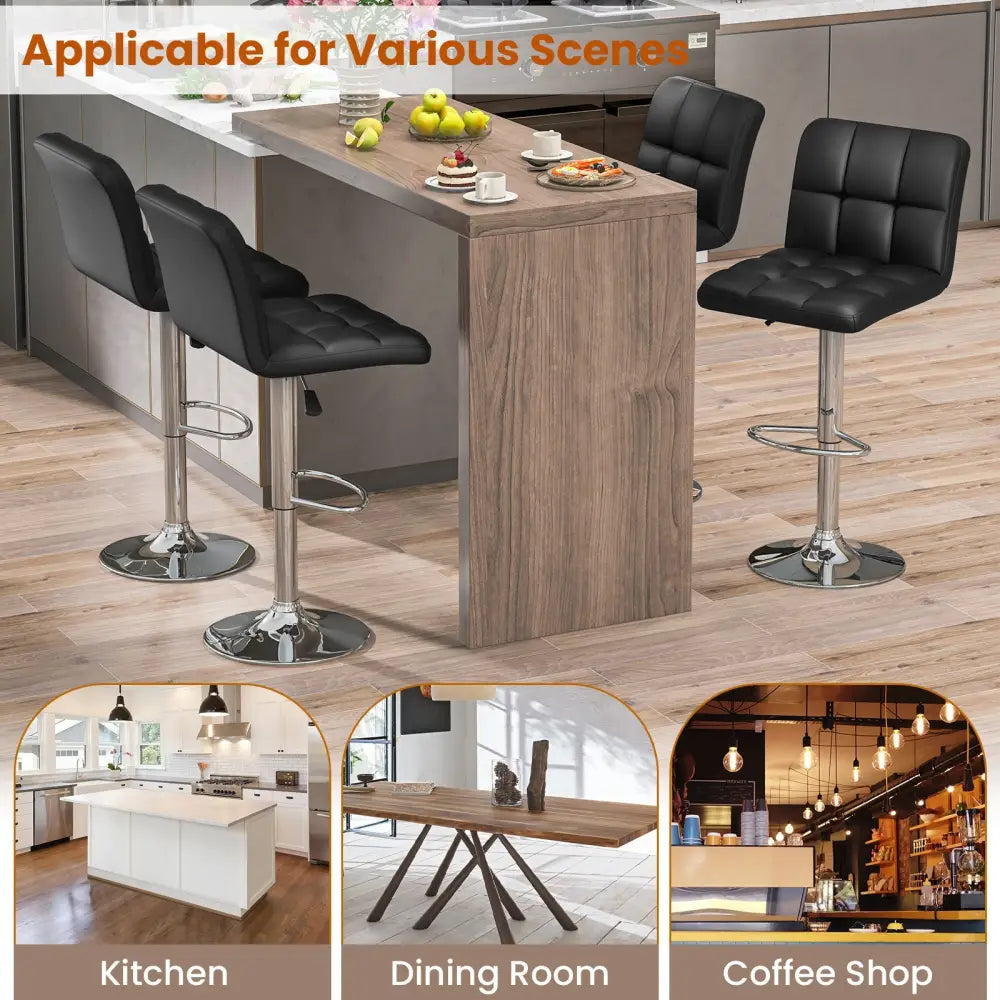 Modern Bat Stools Set of 2 with Back and Heavy-duty Metal Base and Footrest-Black - Black - Bar Stools