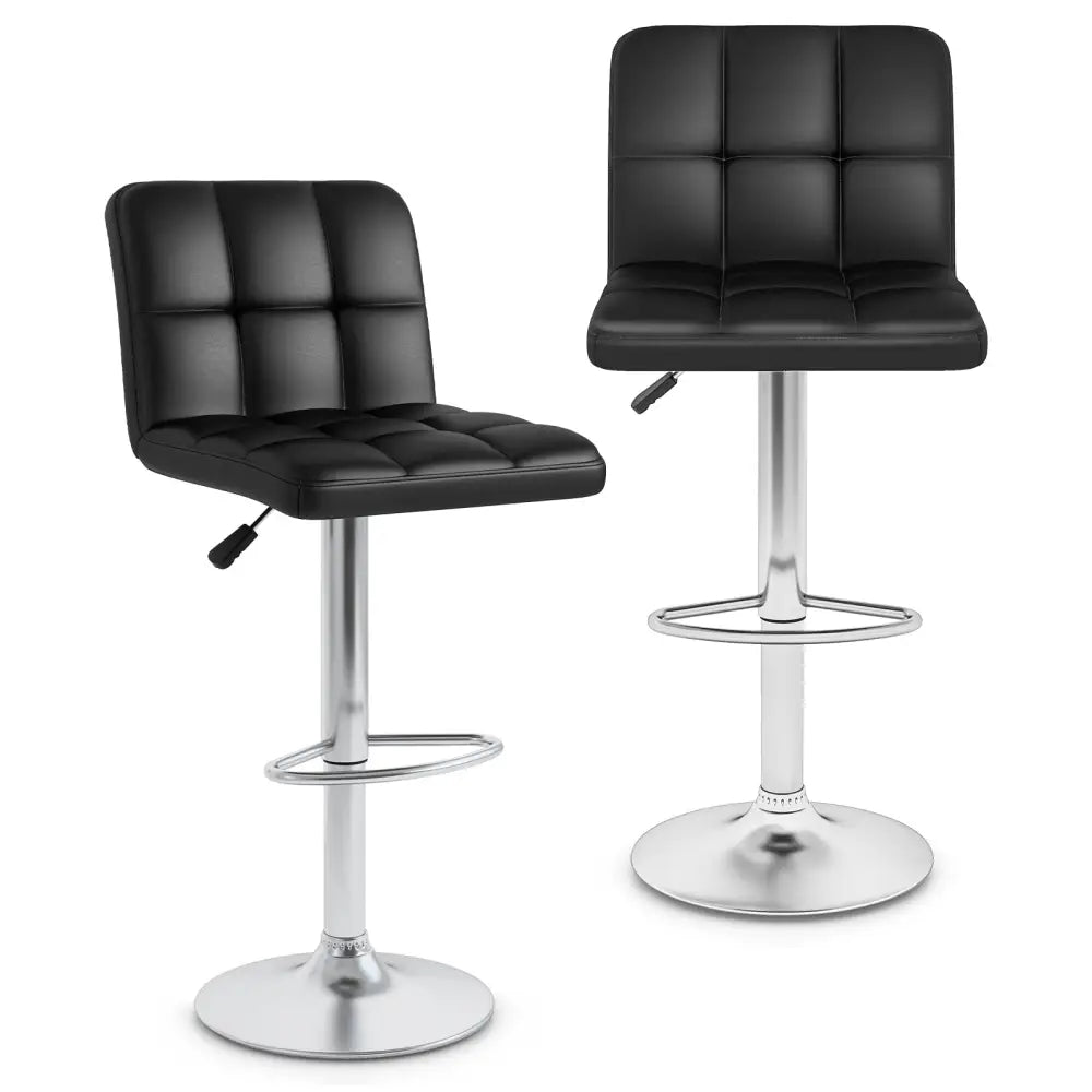 Modern Bat Stools Set of 2 with Back and Heavy-duty Metal Base and Footrest-Black - Black - Bar Stools