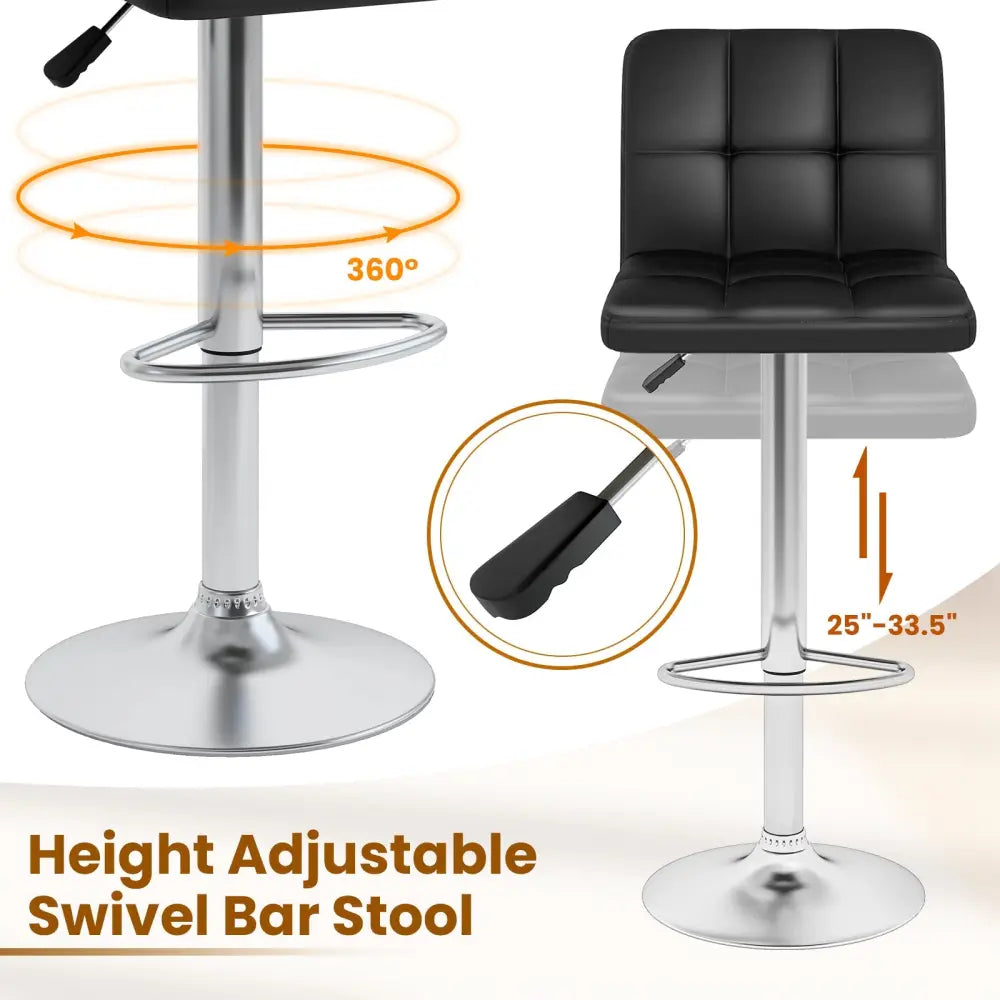Modern Bat Stools Set of 2 with Back and Heavy-duty Metal Base and Footrest-Black - Black - Bar Stools