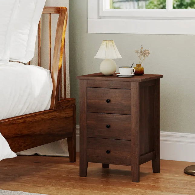 Modern Bedside Cabinet with 3 Drawers for Living Room and Bedroom-Walnut - Walnut - Bedroom