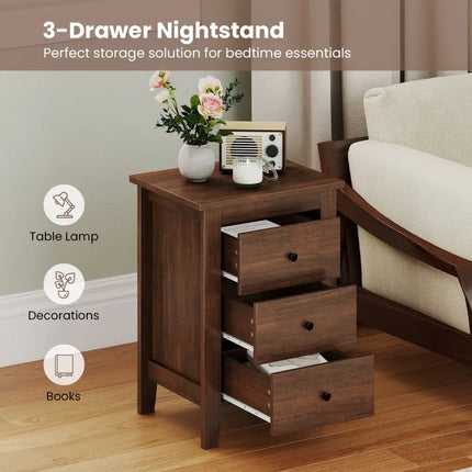 Modern Bedside Cabinet with 3 Drawers for Living Room and Bedroom-Walnut - Walnut - Bedroom