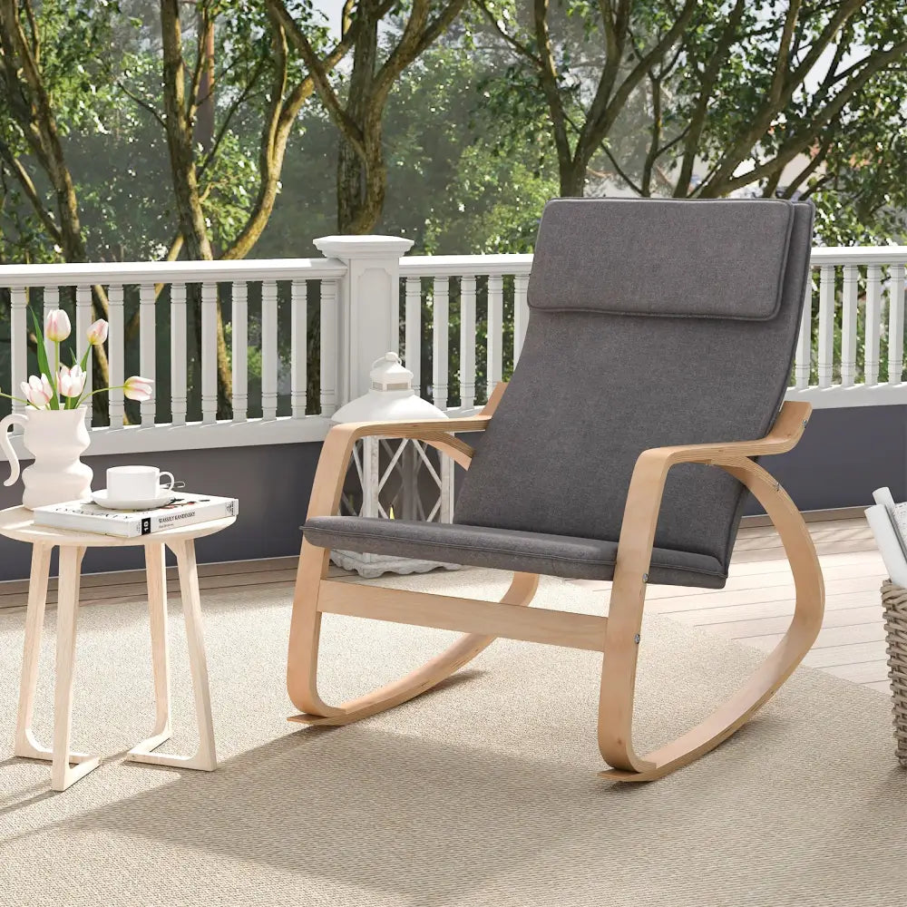 Modern Bentwood Rocking Chair Fabric Upholstered Relax Rocker Lounge Chair-Gray - Gray - Recliners