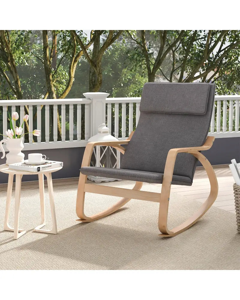 Modern Bentwood Rocking Chair Fabric Upholstered Relax Rocker Lounge Chair-Gray - Gray - Recliners