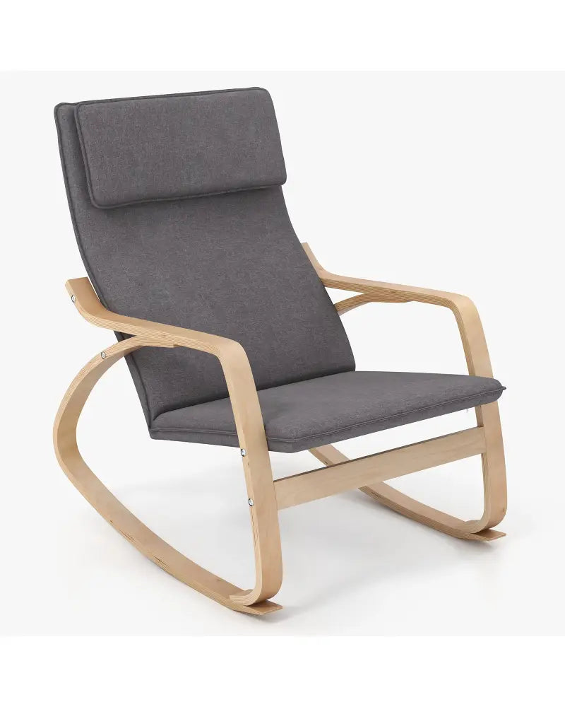 Modern Bentwood Rocking Chair Fabric Upholstered Relax Rocker Lounge Chair-Gray - Gray - Recliners
