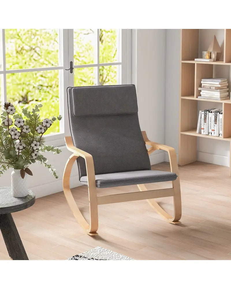 Modern Bentwood Rocking Chair Fabric Upholstered Relax Rocker Lounge Chair-Gray - Gray - Recliners