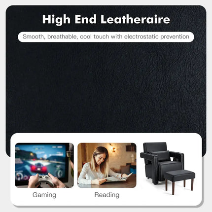 Modern Berber Fleece Single Sofa Chair with Ottoman and Waist Pillow-Black - Black - Accent Chairs
