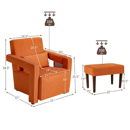 Modern Berber Fleece Single Sofa Chair with Ottoman and Waist Pillow-Orange - Orange - Accent Chairs