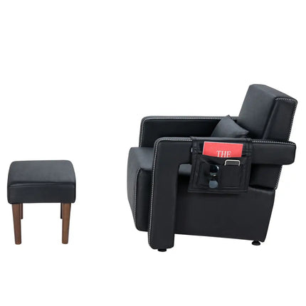 Modern Berber Fleece Single Sofa Chair with Ottoman and Waist Pillow-Black - Black - Accent Chairs