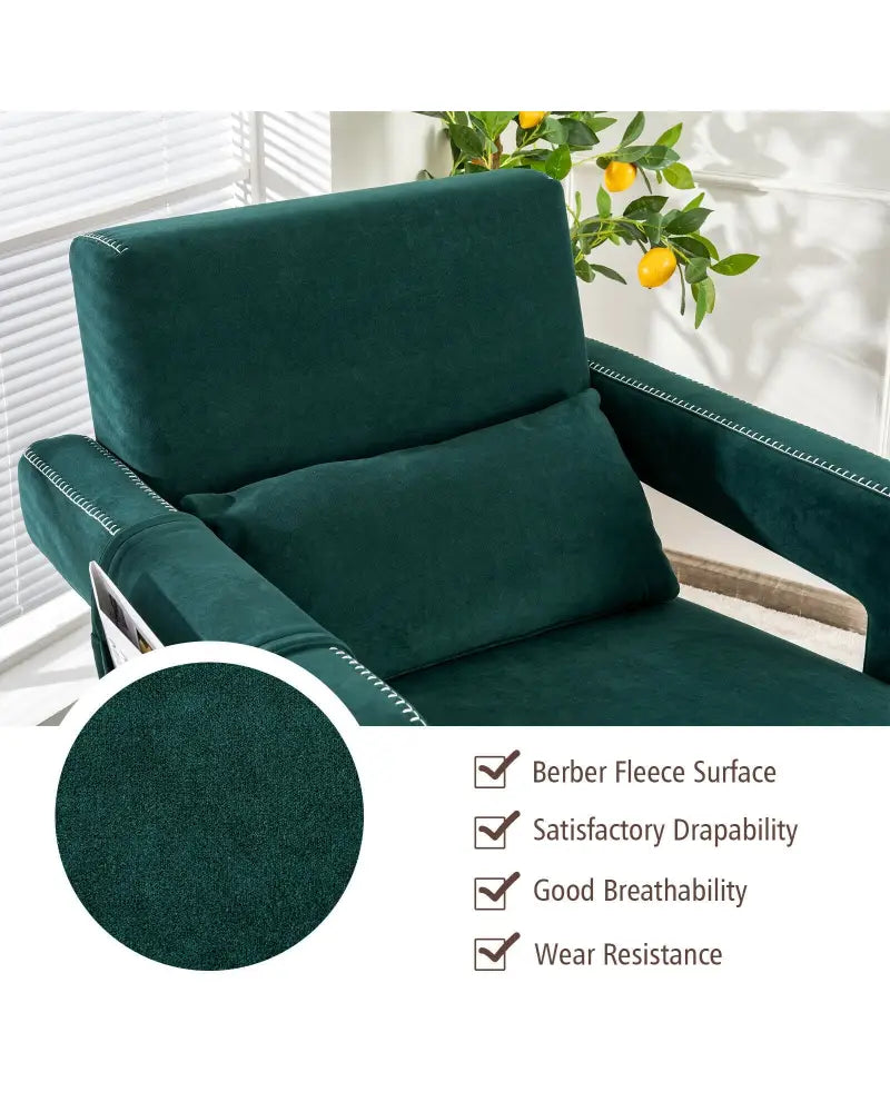 Modern Berber Fleece Single Sofa Chair with Ottoman and Waist Pillow-Green - Green - Accent Chairs
