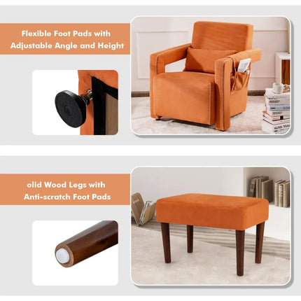 Modern Berber Fleece Single Sofa Chair with Ottoman and Waist Pillow-Orange - Orange - Accent Chairs