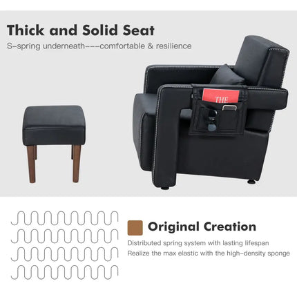 Modern Berber Fleece Single Sofa Chair with Ottoman and Waist Pillow-Black - Black - Accent Chairs