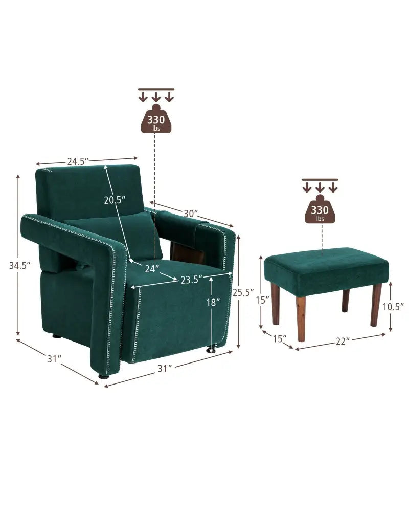 Modern Berber Fleece Single Sofa Chair with Ottoman and Waist Pillow-Green - Green - Accent Chairs