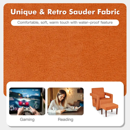 Modern Berber Fleece Single Sofa Chair with Ottoman and Waist Pillow-Orange - Orange - Accent Chairs