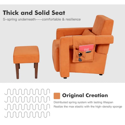 Modern Berber Fleece Single Sofa Chair with Ottoman and Waist Pillow-Orange - Orange - Accent Chairs