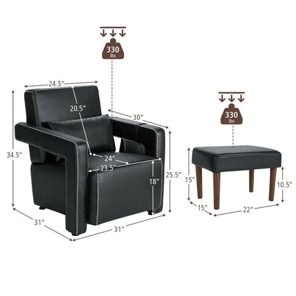 Modern Berber Fleece Single Sofa Chair with Ottoman and Waist Pillow-Black - Black - Accent Chairs