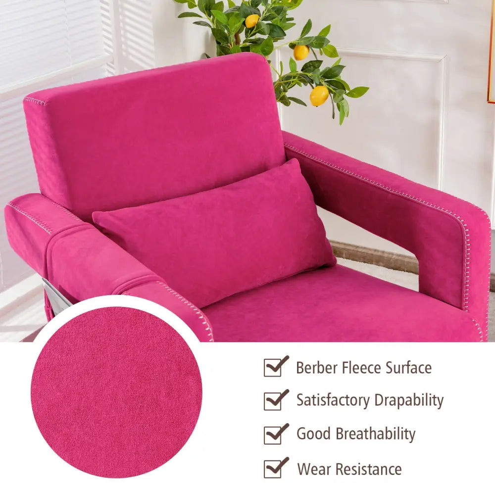 Modern Berber Fleece Single Sofa Chair with Ottoman and Waist Pillow-Red - Red - Accent Chairs