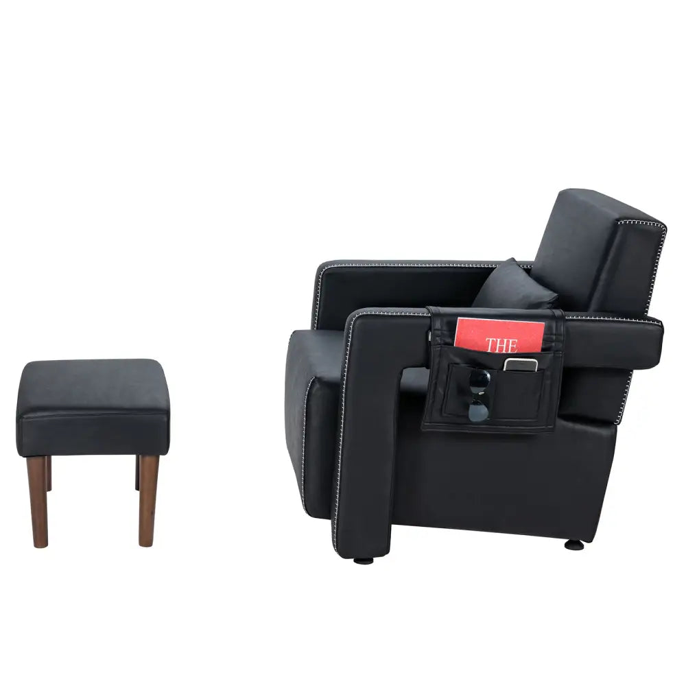 Modern Berber Fleece Single Sofa Chair with Ottoman and Waist Pillow-Black - Black - Accent Chairs