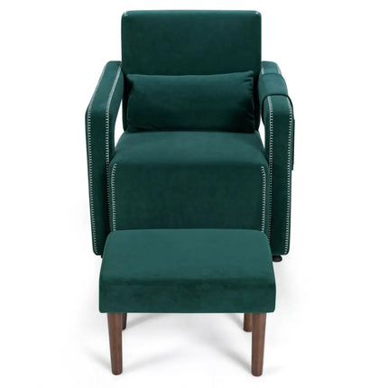 Modern Berber Fleece Single Sofa Chair with Ottoman and Waist Pillow-Green - Green - Accent Chairs