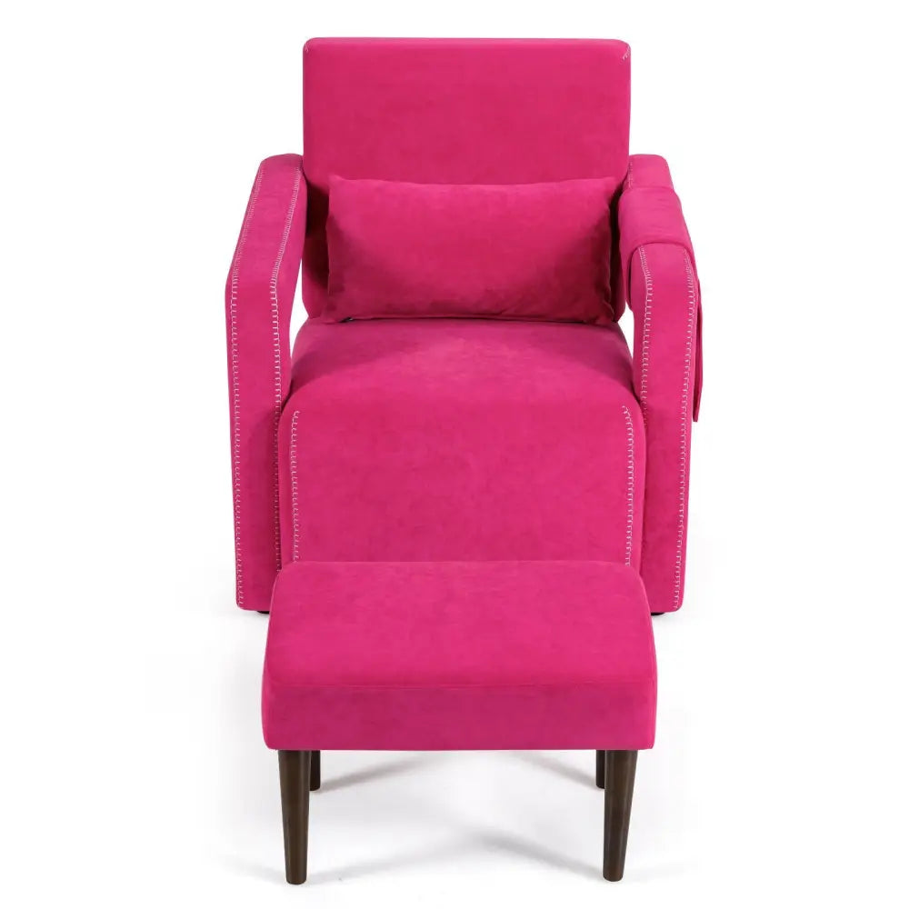 Modern Berber Fleece Single Sofa Chair with Ottoman and Waist Pillow-Red - Red - Accent Chairs
